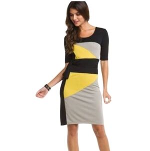 BCBGMaxAzria | Leticia yellow grey & black colour Block Dress - Sz M
